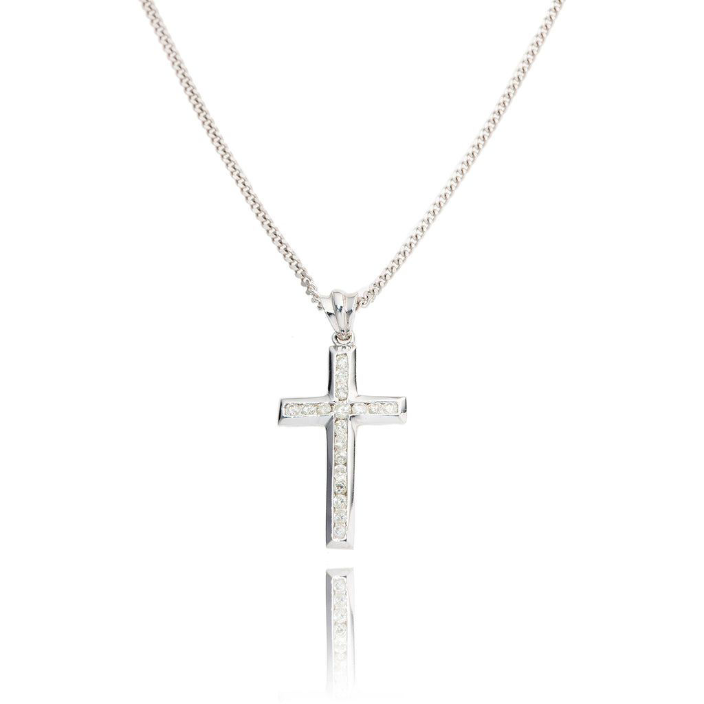 14kt White Gold Diamond Cross With Chain Default Title