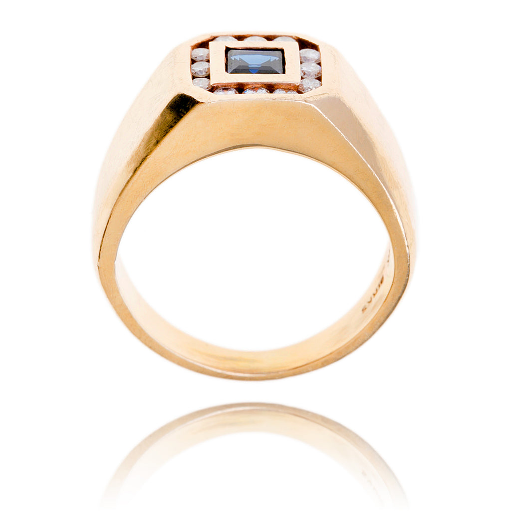 Gentleman's 14kt Yellow Gold Square Cut Sapphire & Diamond Ring Default Title
