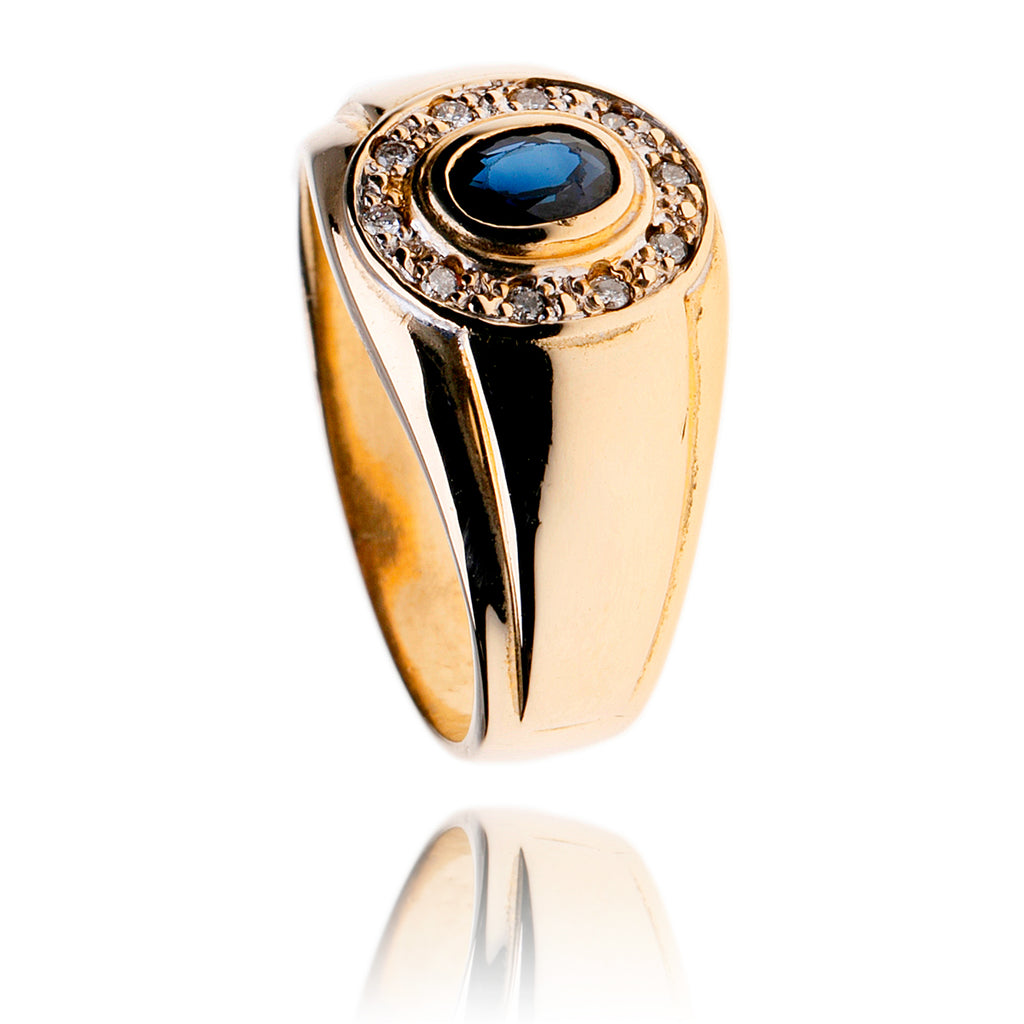 Gentleman's 10kt Yellow Gold .50ct Oval Sapphire Ring With .07ctw Diamonds Default Title