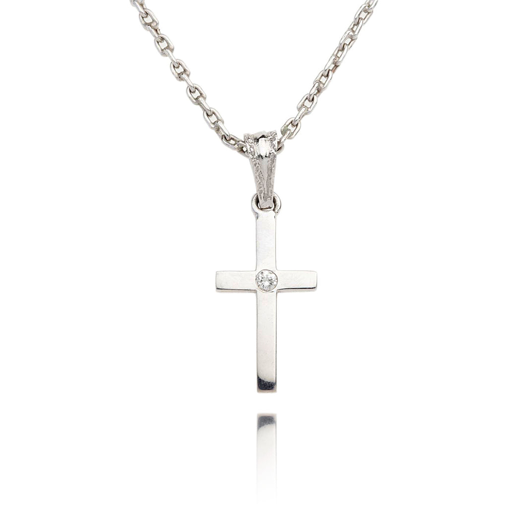 14kt White Gold Diamond Cross Pendant With Chain Default Title