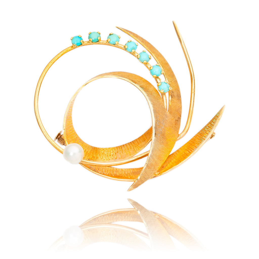 14kt Yellow Gold Turquoise & Pearl Brooch Default Title