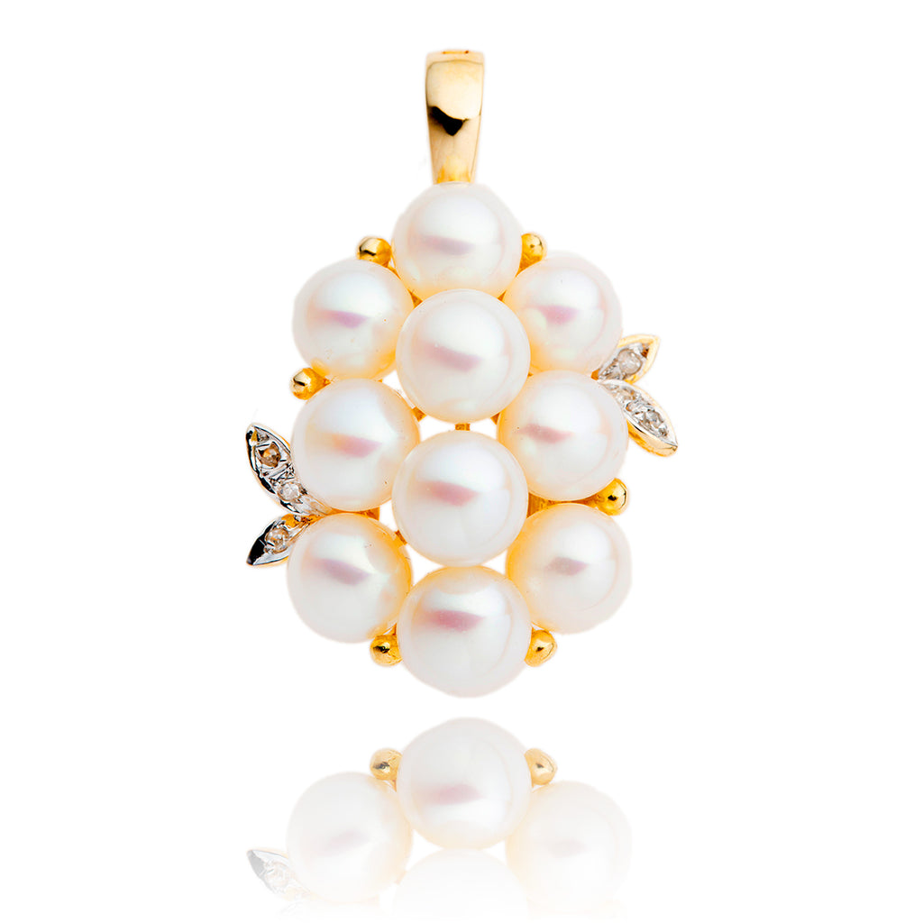 10K Yellow Gold Pearl Cluster with Diamonds accents Pendant Default Title