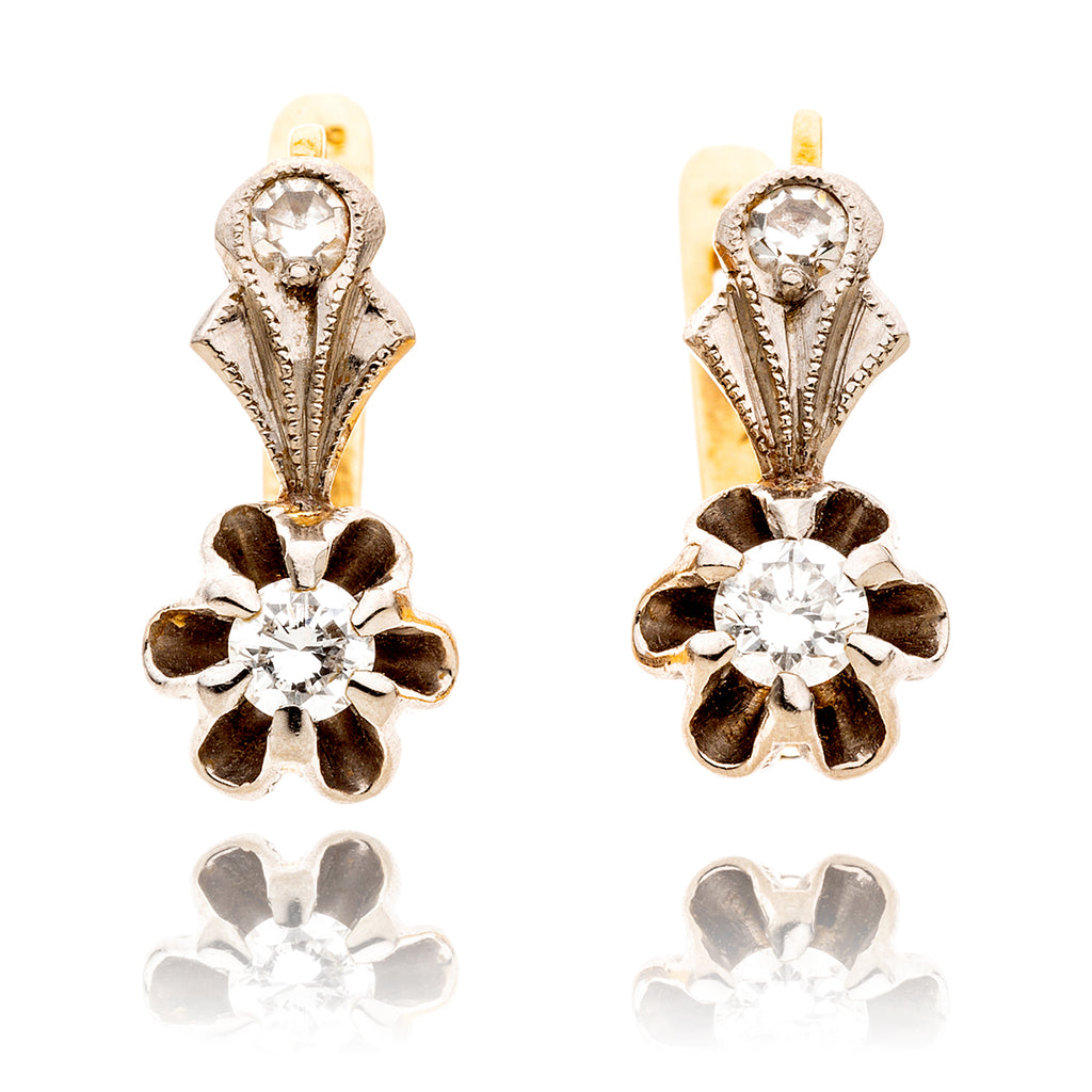18kt Yellow & White Gold Vintage Diamond Drop Earrings, .31ctw Default Title