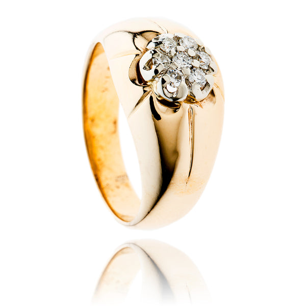 Gentleman's 14K Yellow & White Gold Diamond Cluster Gold Ring Default Title