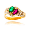 18K Yellow Gold Oval Shaped Ruby & Emerald Swirl Ring With Diamonds Default Title