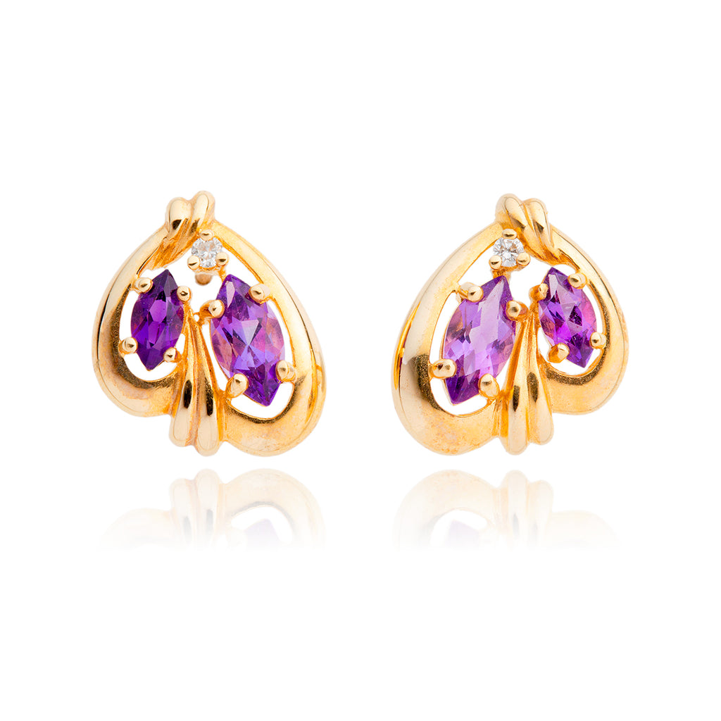 14kt Yellow Gold Marquise Amethyst & Diamond Earrings Default Title