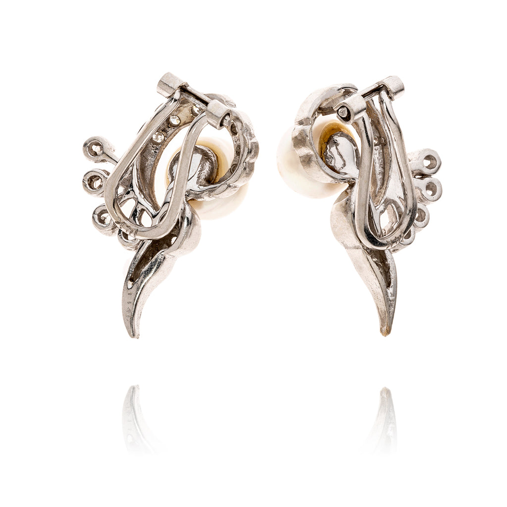 14kt White Gold Pearl & Diamond Earrings Default Title