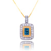 14Kt White And Yellow Gold Square Cut Blue Diamond Pendant With A Halo Of White Diamonds And Diamond Bale Default Title