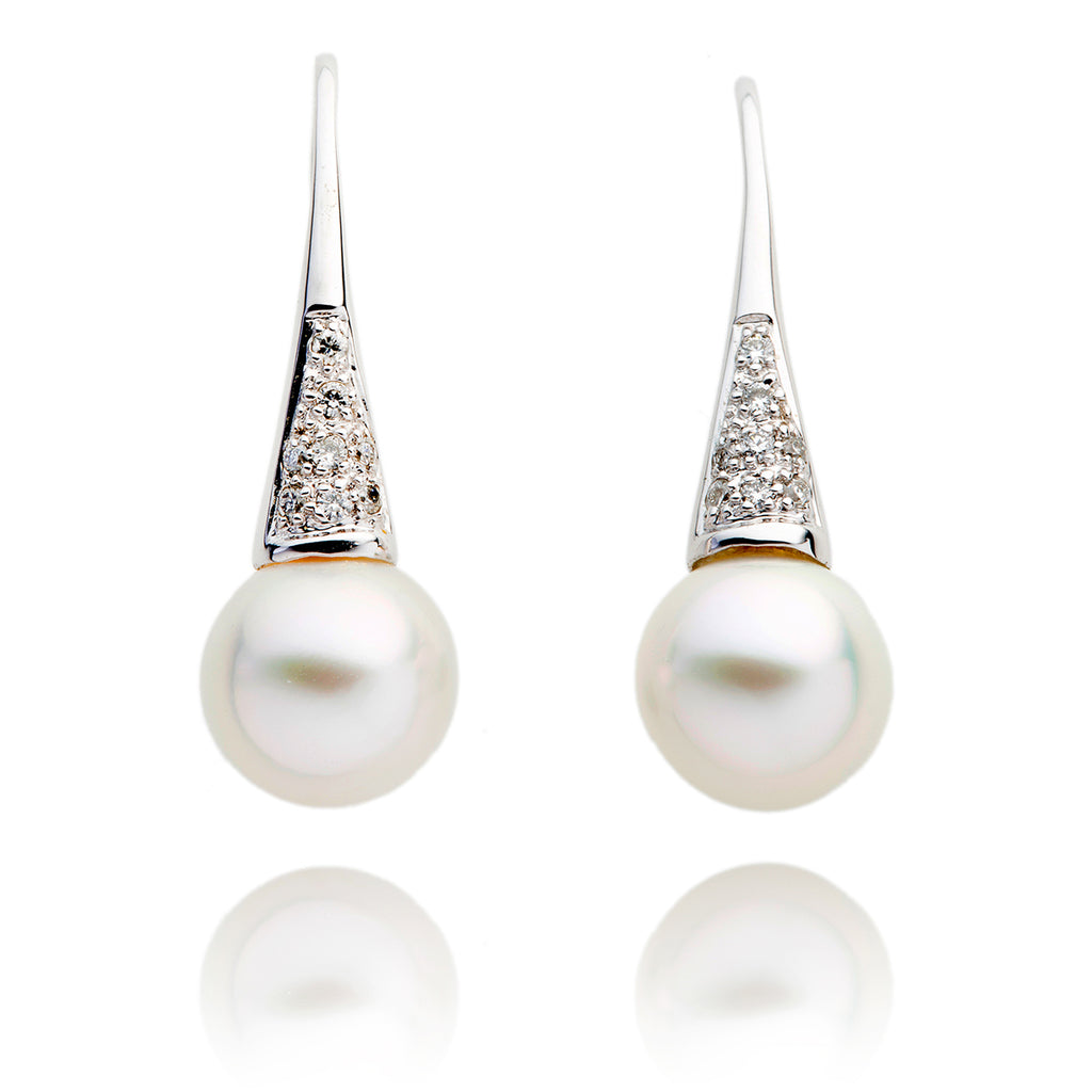 14Kt White Gold Cultured Pearl And Diamond Sheppard Hook Drop Earrings Default Title