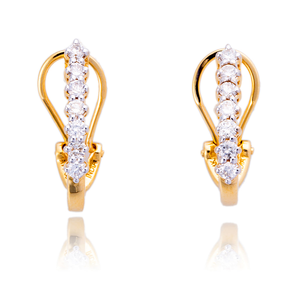 14Kt Yellow Gold And Rhodium Enhanced Diamond Hoop Earrinigs With Omega Backs Default Title