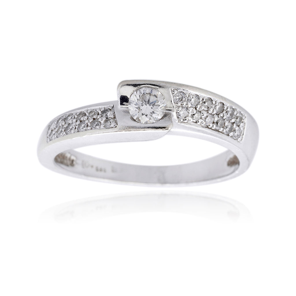 14Kt White Gold Channel And 2-Row Bead Set Diamond Ring Default Title