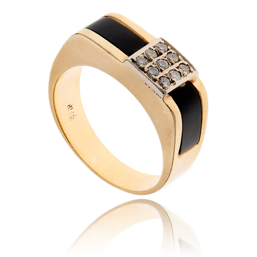 Gentleman'S 14Kt Yellow And White Gold Black Onyx And Diamond Ring Default Title