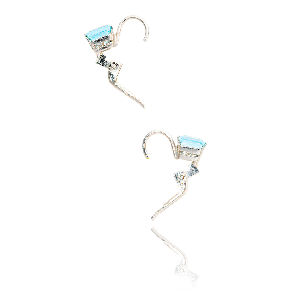 18kt White Gold Square Cut Blue Topaz Leverback Earrings Default Title