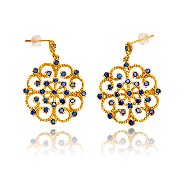 18Kt Yellow Gold Fancy Drop Style Earrings With Synthetic Sapphires Default Title