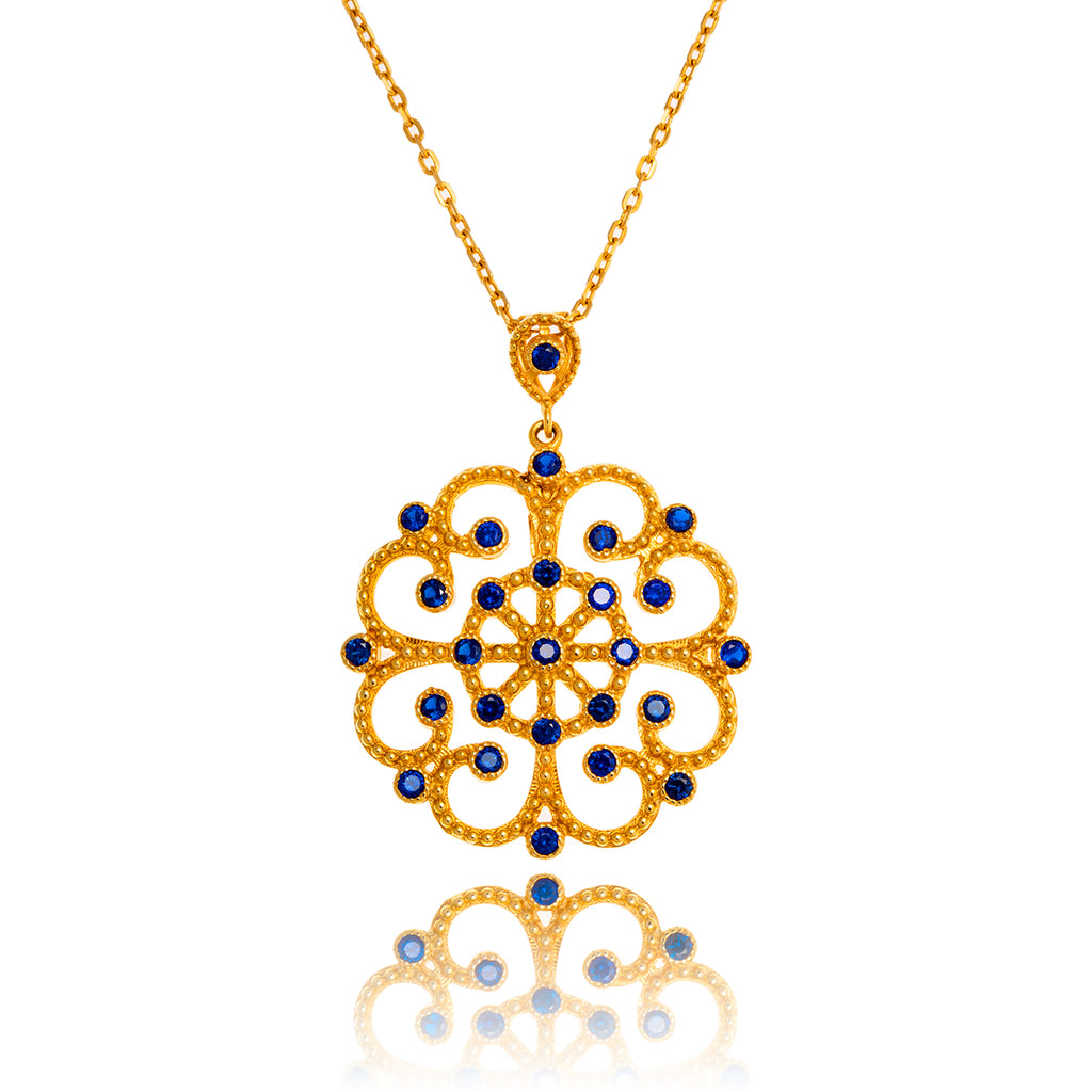 18Kt Yellow Gold Fancy Drop Pendant With Synthetic Sapphires Default Title