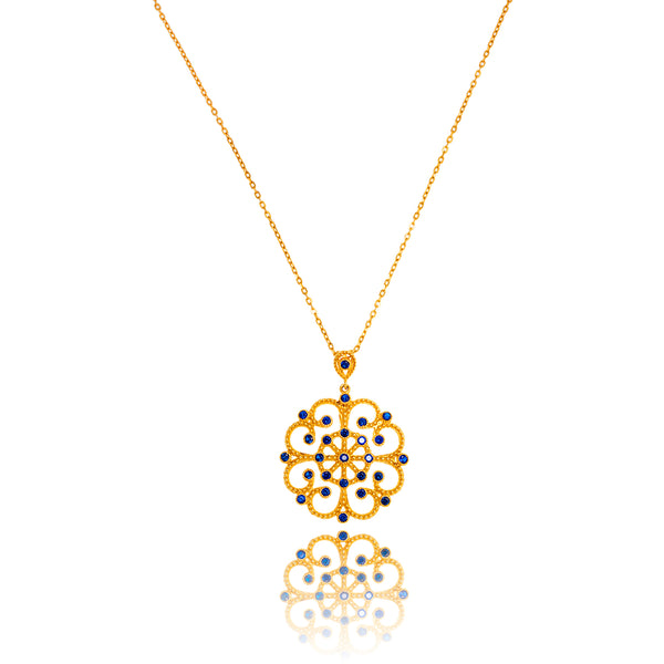 18Kt Yellow Gold Fancy Drop Pendant With Synthetic Sapphires Default Title