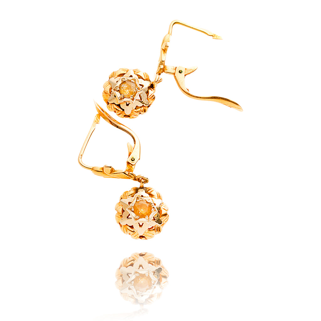 18kt Yellow & White Gold Drop Style Leverback Earrings With Yellow Stone Default Title