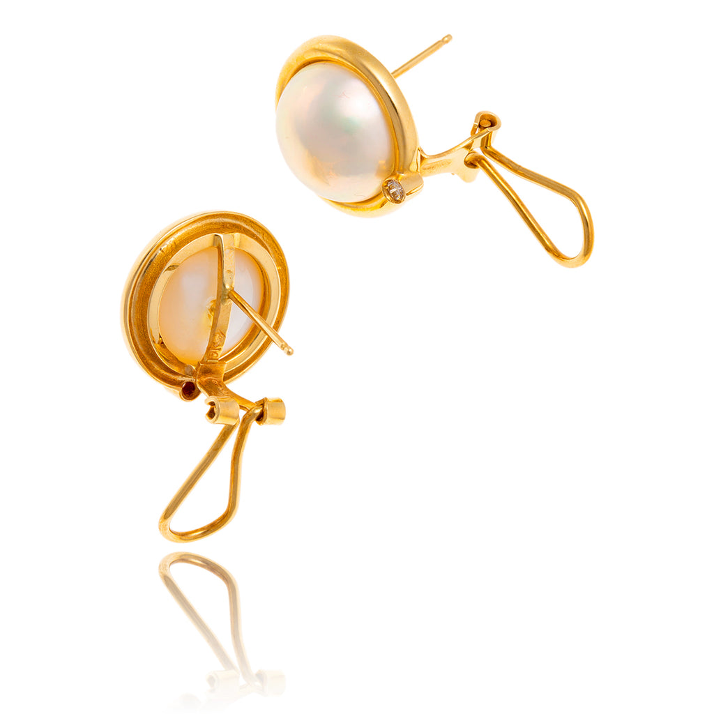 Custom Made 14Kt Yellow Gold Mabe Pearl And Diamond Earrings Default Title
