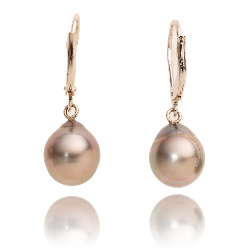 Baroque Black Pearl Drop Earrings With 18K White Gold Leverbacks Default Title