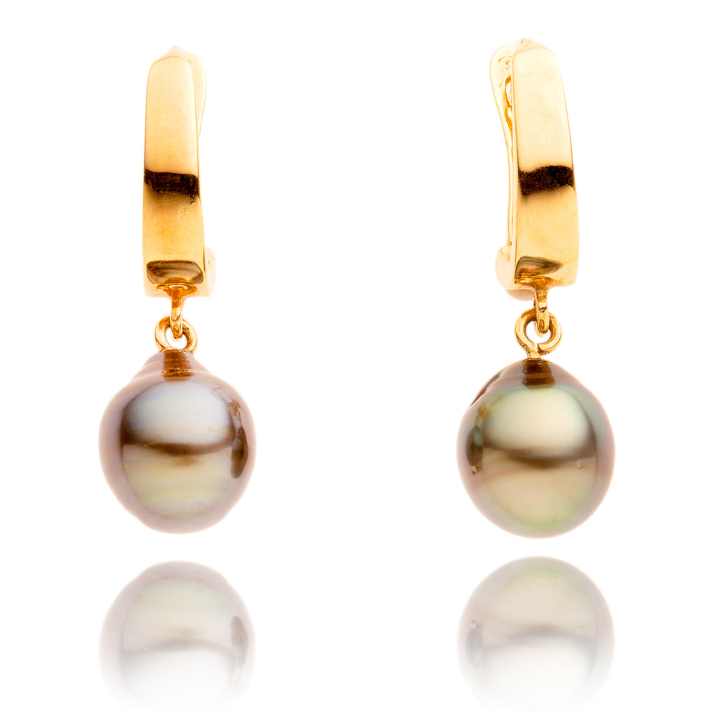 14K Yellow Gold Drop Style Black Baroque Pearl Earrings With Leverbacks Default Title