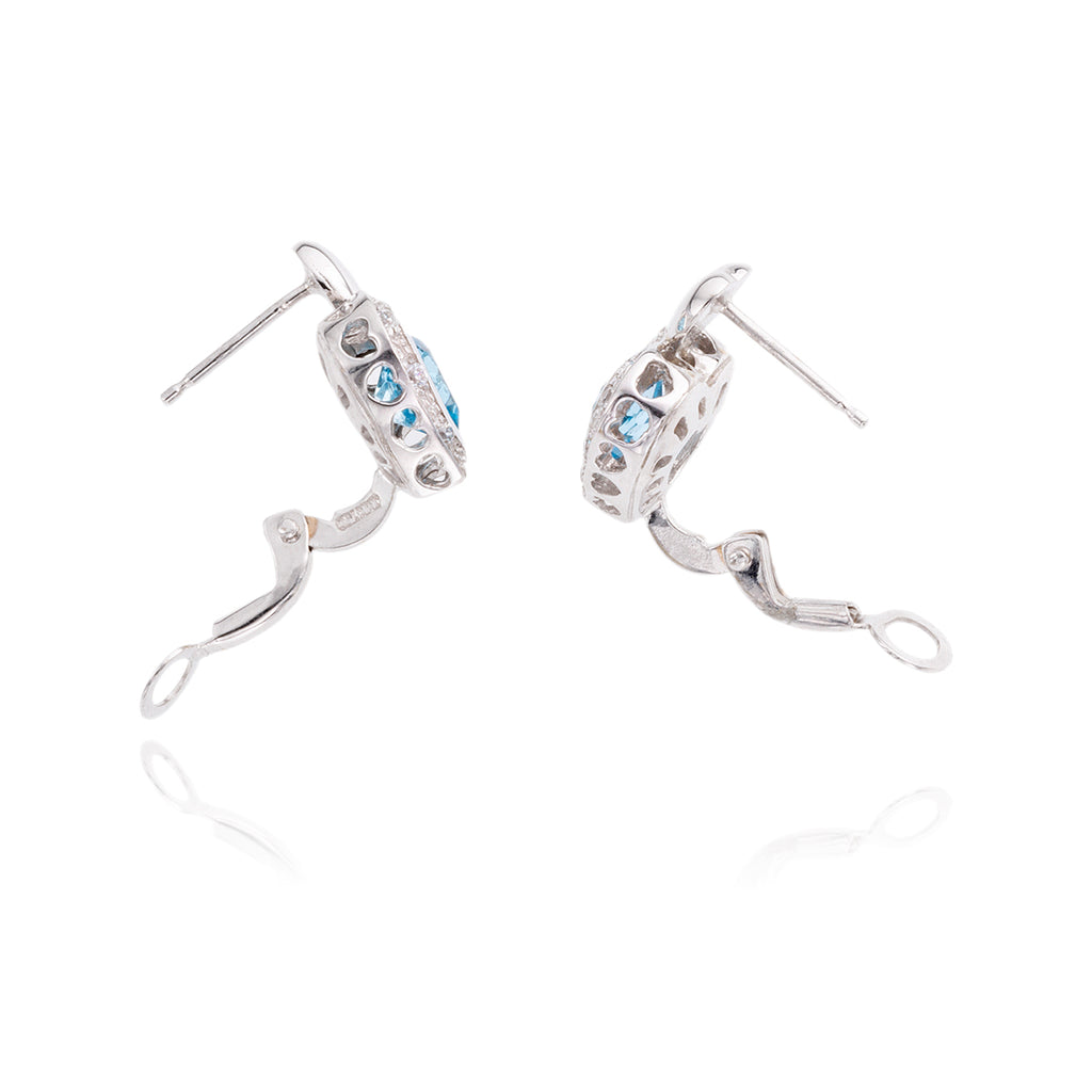 18kt White Blue Topaz Heart & Cubic Zirconia Earrings Default Title
