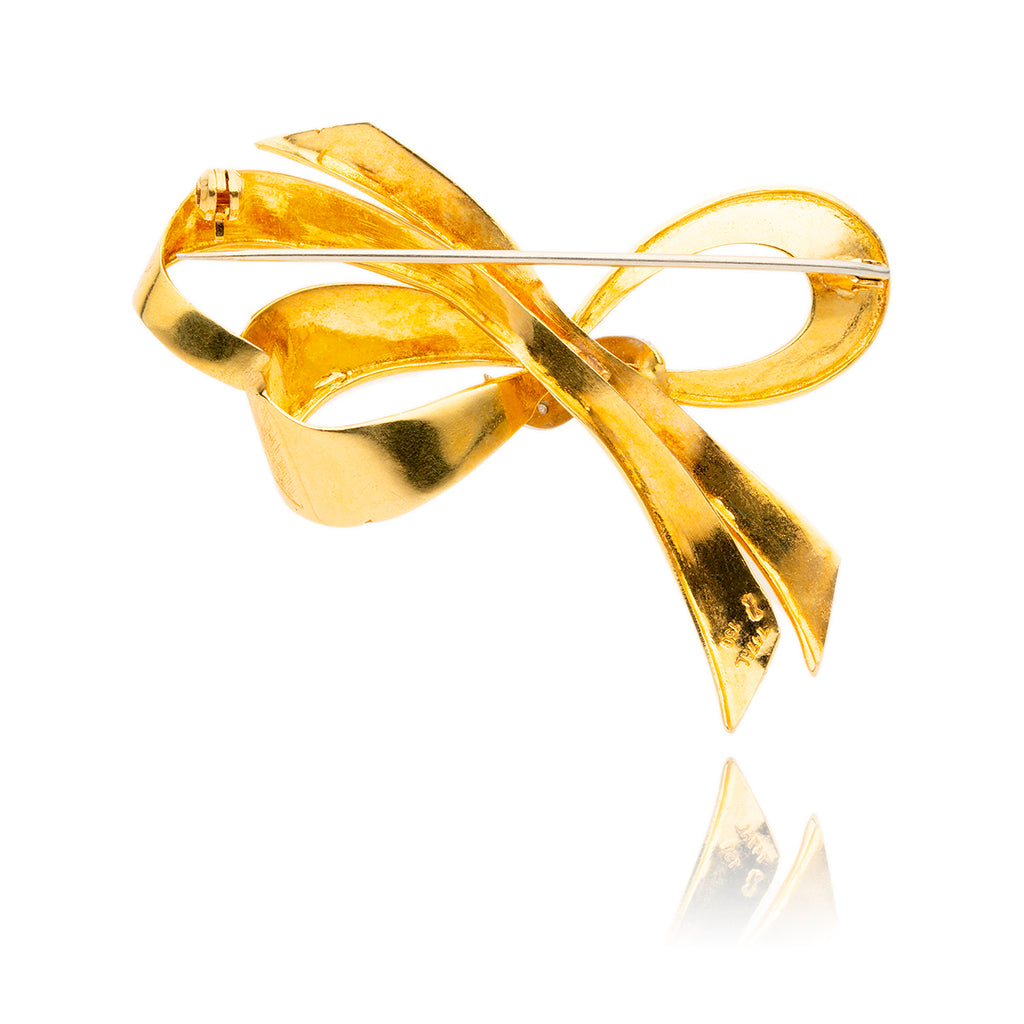 18kt Yellow Gold Florentine Diamond Bow Pin Default Title