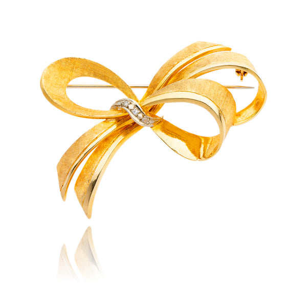 18kt Yellow Gold Florentine Diamond Bow Pin Default Title