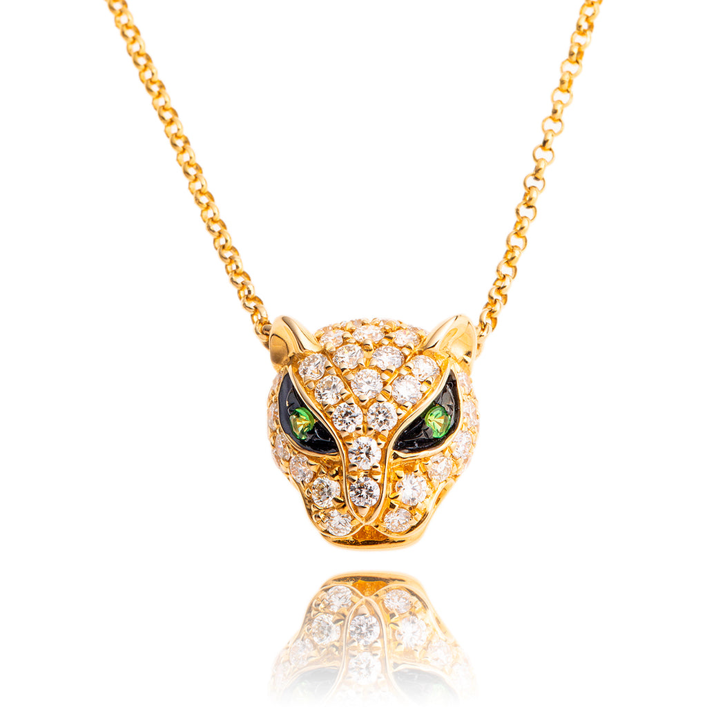 14kt Yellow Gold Diamond Panther Necklace With Tsavorite Eyes Default Title