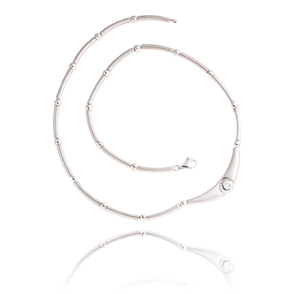 18kt White Gold Curved Bar Necklace With Cubic Zirconia's Default Title
