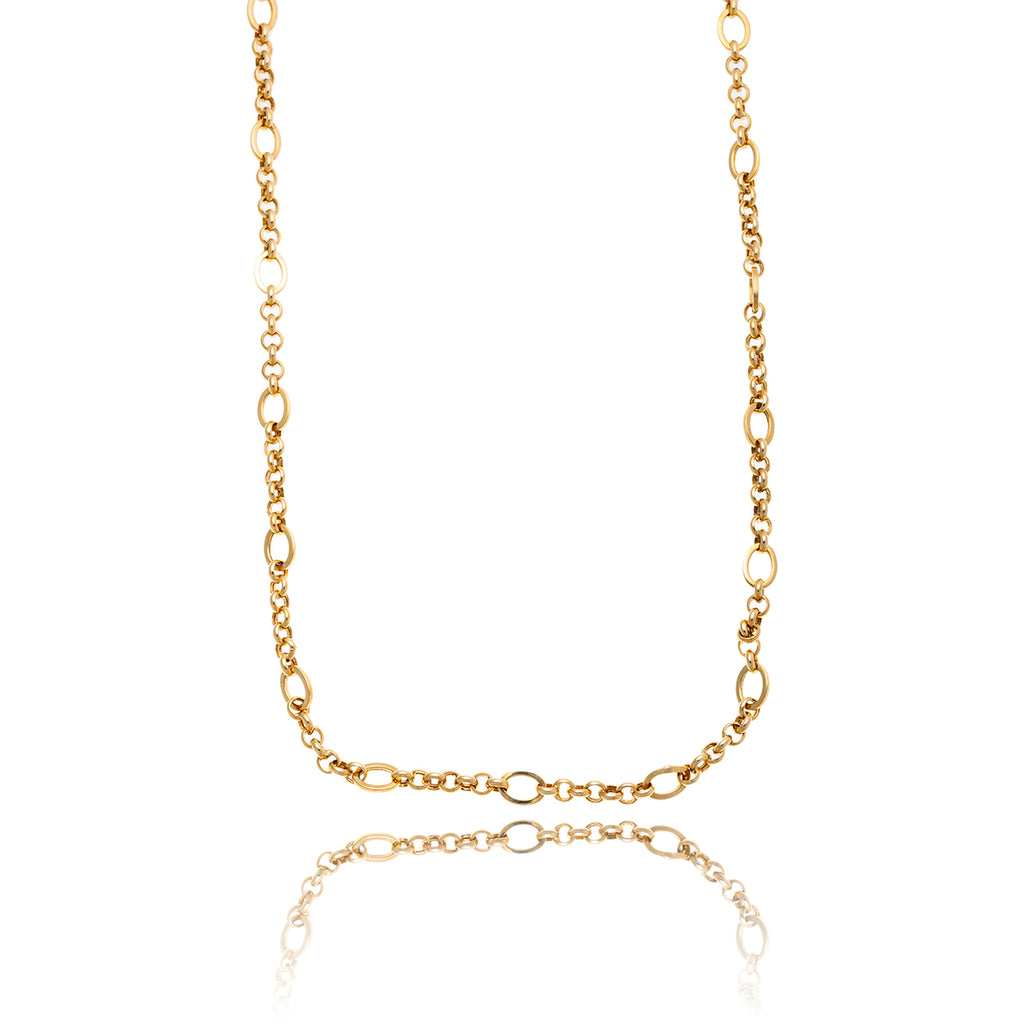 10KT Yellow Gold 18" Rolo And Oval Link Station Chain Default Title