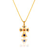 14KT Yellow Gold Byzantine Designed Cross Pendant With Blue And Red Enamel And Adjustable Chain Default Title