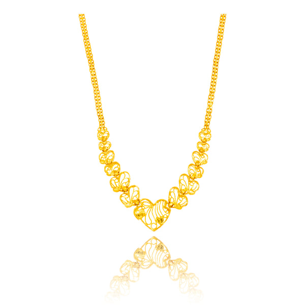 24Kt Yellow Gold And Rhodium Enhanced Filigree And Diamond Cut Heart Necklace Default Title