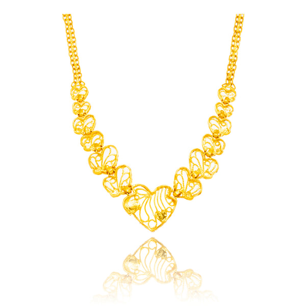 24Kt Yellow Gold And Rhodium Enhanced Filigree And Diamond Cut Heart Necklace Default Title