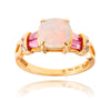 10KT Yellow Gold Cushion Cut Opal And Baguette Cut Pink Sapphire Ring With Diamonds Default Title