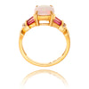 10KT Yellow Gold Cushion Cut Opal And Baguette Cut Pink Sapphire Ring With Diamonds Default Title
