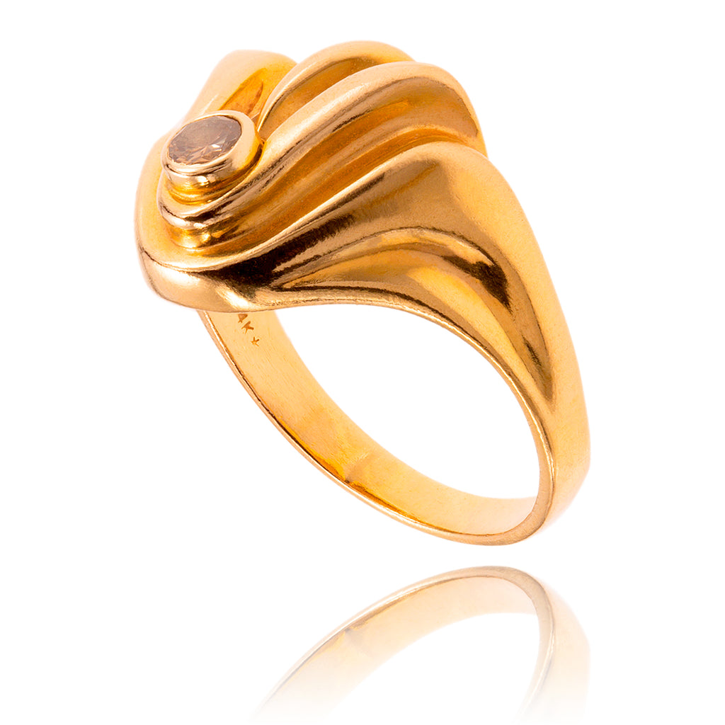 14KT Yellow Gold Swirl Design Ring With Bezel Set Diamond Default Title