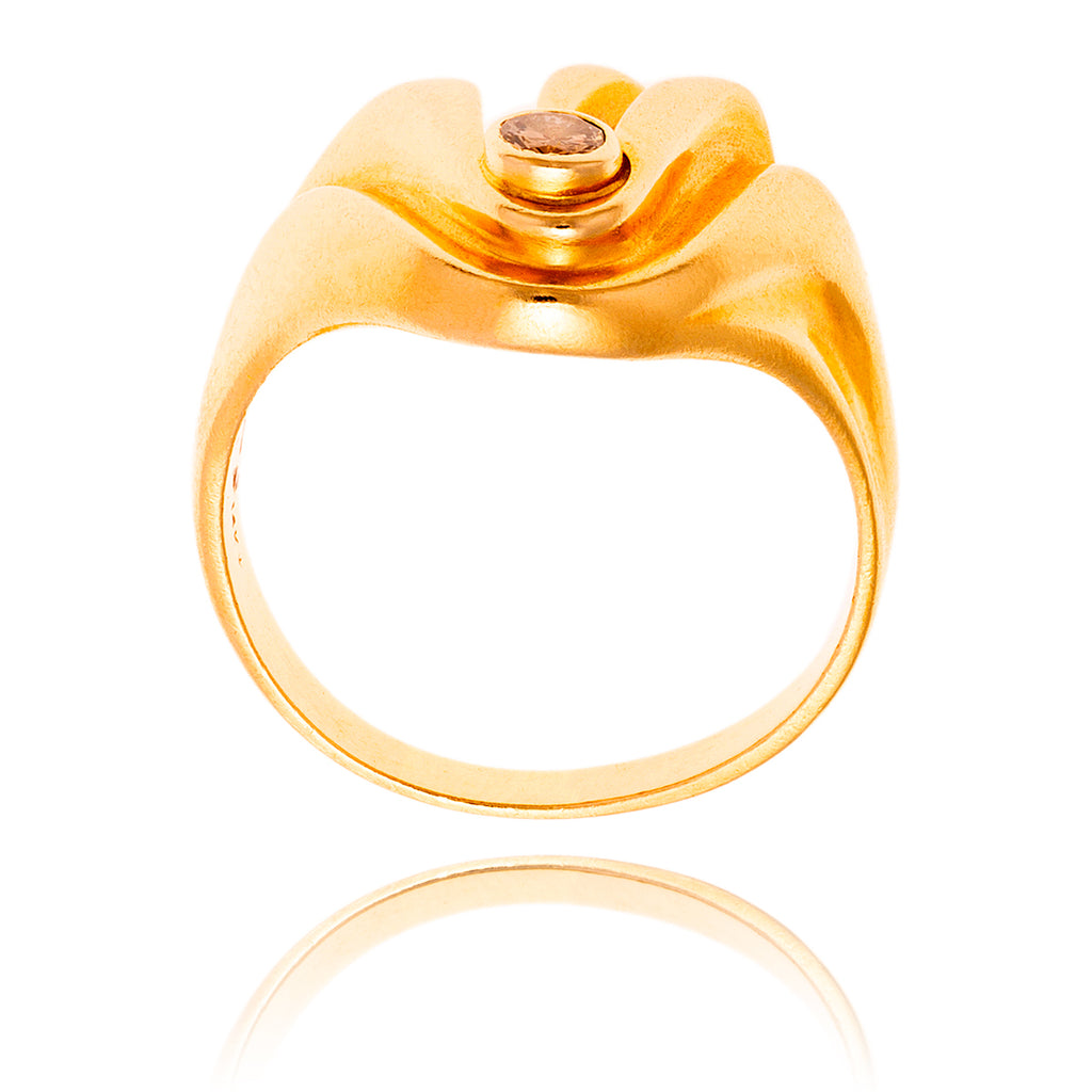 14KT Yellow Gold Swirl Design Ring With Bezel Set Diamond Default Title