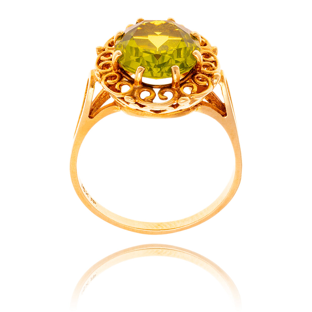 10KT Yellow Gold Oval Shaped Peridot Ring With Filigree Frame Default Title