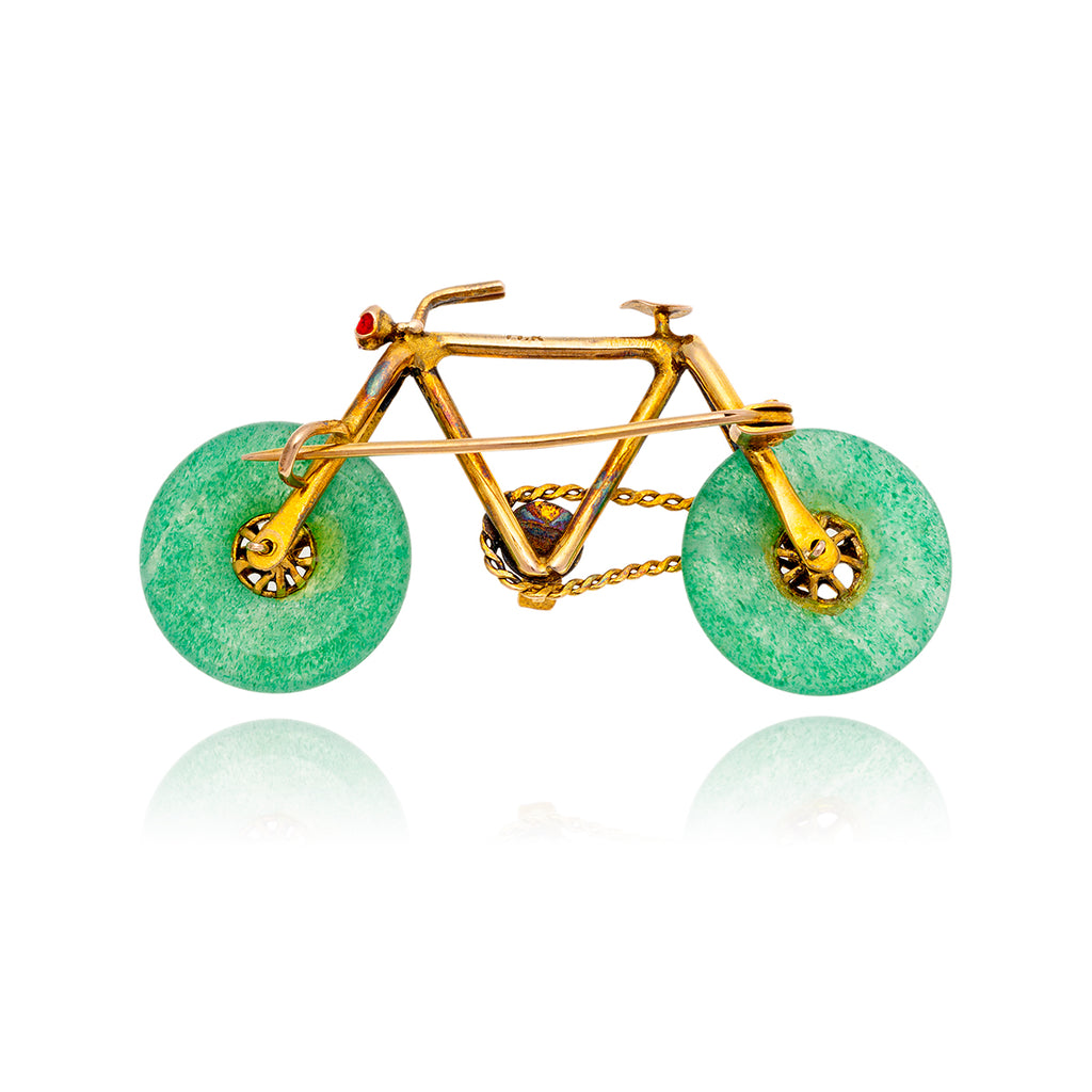 10KT Yellow Gold Jade Bicycle Brooch Default Title