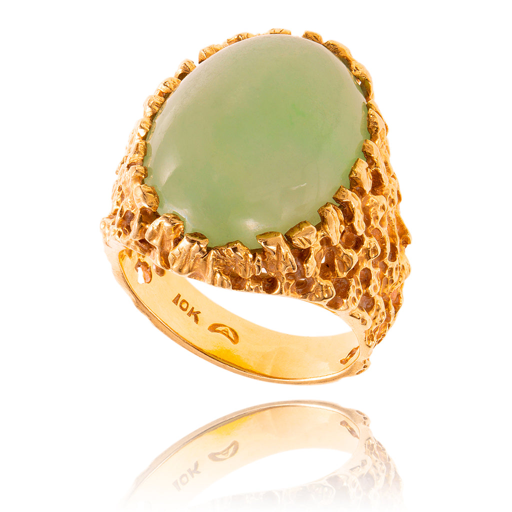 10KT Yellow Gold Oval Shaped Jade Nugget Style Ring Default Title