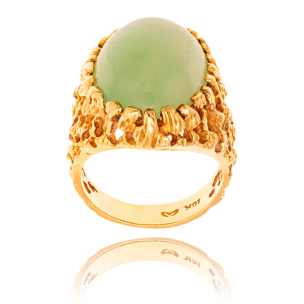 10KT Yellow Gold Oval Shaped Jade Nugget Style Ring Default Title