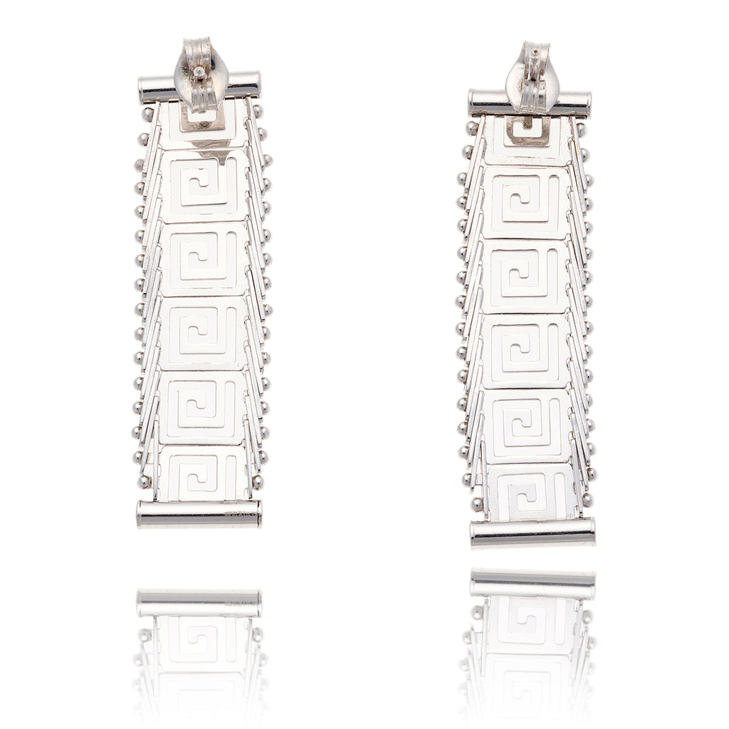 14KT White Gold Linear Greek Key Design Drop Earrings Default Title