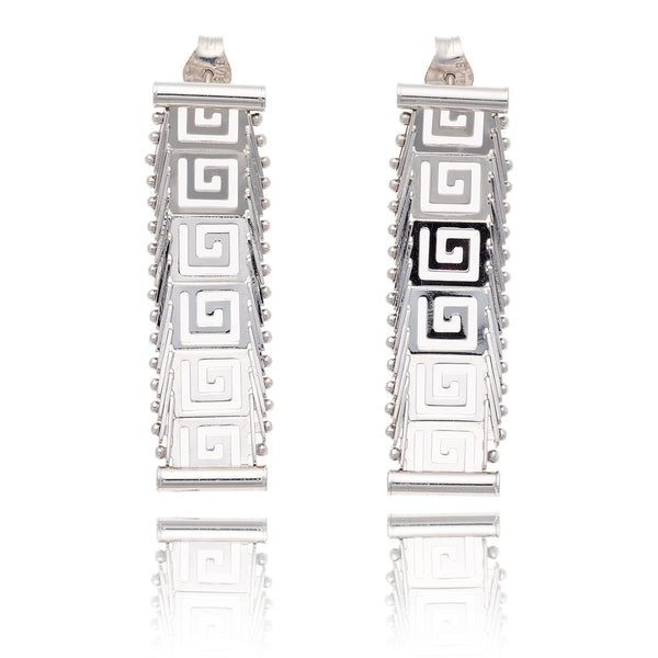 14KT White Gold Linear Greek Key Design Drop Earrings Default Title