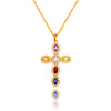 18KT Yellow Gold Multi-Gemstone Cross Pendant With 17" Twisted Curb Link Chain Default Title