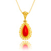 18KT Yellow Gold Pear Shaped Coral Filigree Pendant With 18" Fancy Chain Default Title