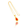 18KT Yellow Gold Pear Shaped Coral Filigree Pendant With 18" Fancy Chain Default Title