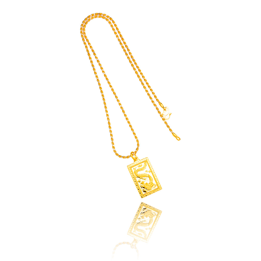 24KT Yellow Gold Dragon Designed Dog Tag With 22KT 16" Yellow Gold Chain Default Title