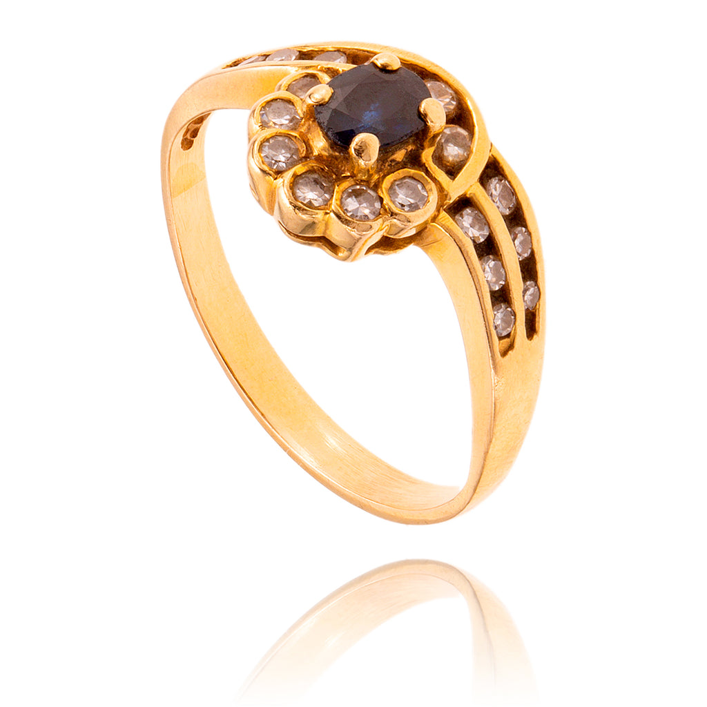 14KT Yellow Gold Sapphire And Diamond Swirl Cluster Ring Default Title