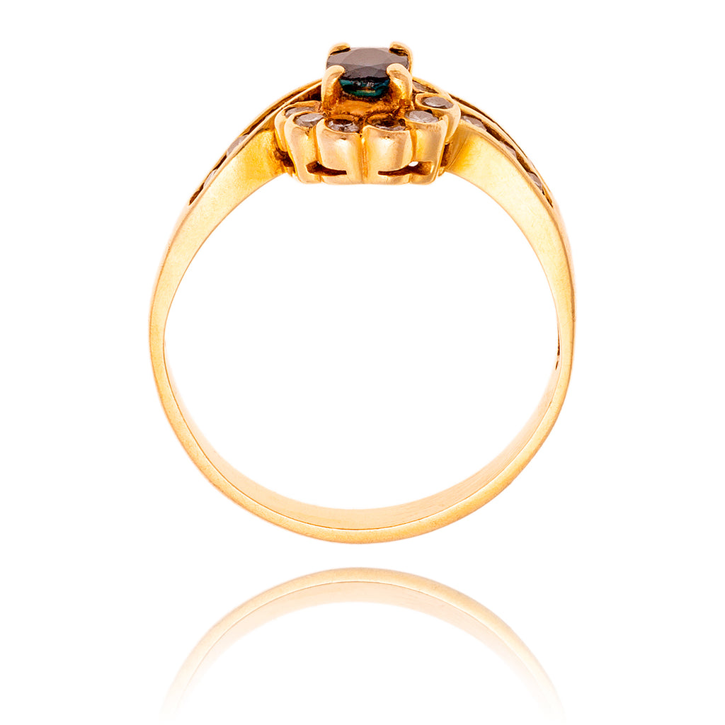14KT Yellow Gold Sapphire And Diamond Swirl Cluster Ring Default Title