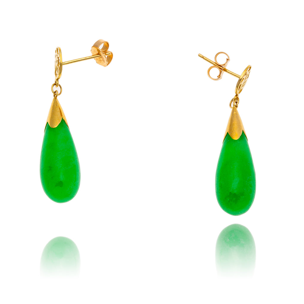 14KT Yellow Gold Teardrop Shaped Jade Earrings Default Title